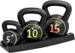 SPORTNOW Set 3 Kettlebell de 2.2 kg, 4.5 kg și 6.8 kg cu Suport pentru Greutăți, din Plastic și Nisip, Negru | Aosom Romania (A91-282V00BK)