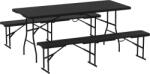 Outsunny Set Masă de Camping Pliabilă cu 2 Scaune și Mânere din HDPE și Metal, 180x74x74 cm, Negru | Aosom Romania (A20-470V00BK)