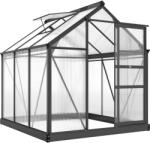 Outsunny Seră de Grădină, Seră din Policarbonat și Aluminiu cu Ușă Culisantă, Ventilație pe Acoperiș și Jgheab, 190x192x201 cm, Gri (845-058GY)