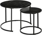 HomCom Lot de 2 Mese Laterale Rotunde gigogne incastrabile blat de lemn aspect marmura si Picioare din metal Negru | Aosom Romania (839-237BK) Masa de cafea