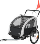 HomCom Remorcă bicicletă copii 2-în-1 cu ham de siguranță în 5 puncte, reflectoare, drapel și cortină antivânt, negru | Aosom Romania (440-005V01BK)