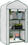 Outsunny Mini Seră pe 3 Nivele cu Acoperiș PE Întărit, Seră Portabilă cu Ușă Rulantă și Rafturi din Sârmă, 59x39x127 cm, Alb | Aosom Romania (84H-069V01WT)
