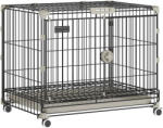 PawHut Cușcă pliabilă pentru câini, Tavă detașabilă, Roți cu frâne, Acoperiș rabatabil, Ușă pentru hrănire, 60, 5x45, 5x54, 5cm, Negru | Aosom Romania (D02-259V00BK)