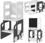 AIYAPLAY Scara Montessori 4 în 1 pentru Copii cu 2 Table și Set Masă și Scaun, din Lemn, 58x46x92 cm, Alb | Aosom Romania (315-004V80WT)