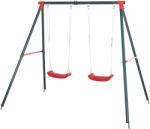 Outsunny Leagăn Dublu pentru Copii 3+ Ani cu Structură din Metal, Leagăn de Grădină cu Coardă Reglabilă, Joc de Exterior, Max 45 kg, 239x156x180 cm, Verde și Roșu | Aosom Romania (344-026) Leagan