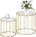 HomCom Set de 2 mese de cafea gigogne rotunde moderne cu cadru din metal și blat din sticlă securizată, ton auriu | Aosom Romania (83B-247V00GD) Masa de cafea