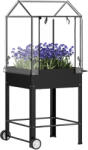 Outsunny Pătrat de grădină pe picioare cu capac din plastic, jardiniere ridicată cu roți și orificiu de drenaj 67 x 69 x 147 cm negru | Aosom Romania (84H-252V00BK)