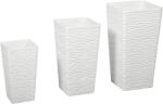 Outsunny Set de 3 Ghivece de Exterior Suprapozabile cu Model Ondulat, Ghivece Pătrate din Plastic pentru Flori cu Orificii de Drenaj, 42/55/65 cm, Alb, Negru, Maro | Aosom Romania (84H-473V00WT)