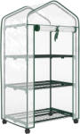 Outsunny Mini seră de grădină cu 3 rafturi, prelată PVC de înaltă densitate, ușă rulabilă 4 roți 69 x 49 x 130 cm transparent | Aosom Romania (84H-068V00CR)