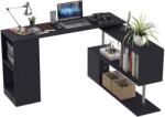 HomCom Birou Modern cu Rafturi Rotative 360°, Design L, Negru, PAL, 140x120x78.2cm | Aosom Romania (836-072BK)