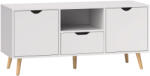 HomCom Mobilier TV de 50" cu Sertar, Raft Deschis și 2 Dulapuri, Mobilier TV cu 5 Picioare din Lemn, 110x40x50 cm, Alb | Aosom Romania (838-180V00WT)