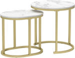 HomCom Set 2 Măsuțe de Cafea cu Blat cu Efect de Marmură din MDF și Oțel, Ø50x50.5 cm și 60x36x43.5 cm, Alb și Auriu | Aosom Romania (839-374V80GD) Masa de cafea