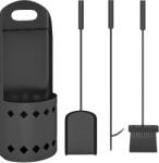 Outsunny Set servitor pentru șemineu 4 piese, accesorii unelte pentru șemineu cu mătură lopată tisonier și suport, din metal negru | Aosom Romania (842-418V00BK)