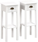 HOMCOM Set de 2 măsuțe laterale Masă de noptieră stil sofisticat cu sertar, etajeră inferioară, 30 x 30 x 75 cm, alb | Aosom Romania (838-130V81WT)