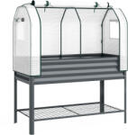 Outsunny Bazin de grădină pe picioare din metal cu seră, jardiniere ridicată cu căptușeală și poliță inferioară, Gri închis | Aosom Romania (84H-563V00CG)