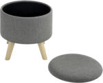 HOMCOM Pouf rotund picior de odihnă taburet cu depozitare picioare din lemn design modern gri | Aosom Romania (838-437V00GY)