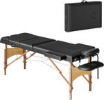 HOMCOM Pat Masaj Pliabil din Lemn cu Înălțime Reglabilă Suport pentru Cap Brațe Acolchiate 215x60x64-89 cm Negru | Aosom Romania (503-030V00BK)