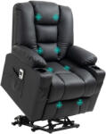 HOMCOM Fotoliu relaxant cu ajutor de ridicare, USB, functie de masaj, piele ecologica, pana la 150 kg, 90x98x102 cm, Negru | Aosom Romania (713-131V90BK)