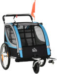 HomCom Remorcă Bicicletă pentru Copii, Design 2 în 1 cu Frână și Centură de Siguranță, 142x75x101 cm, Albastru | Aosom Romania (440-026BU)