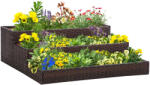 Outsunny Pat de Gradina Inaltat Outsunny cu 3 Niveluri, Jardiniera din Ratan Sintetic, 120x120x40cm, Gri | Aosom Romania (867-096)