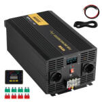 VEVOR Tiszta szinuszos inverter 3000W DC 24V - AC 230V, autóinverter USB porttal, LCD kijelzővel, távirányítóval és EU aljzatokkal, lakóautókhoz, teherautókhoz, személygépkocsikhoz, napelemes rendszerekhez,