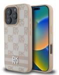 DKNY PU Bőr Kockás Mintás és Csíkos Hátlap iPhone 16 Pro Max Pink