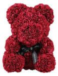 Aranjamente florale - Ursulet floral din Trandafiri de spuma 25 cm, cu funda, in cutie cadou bordo