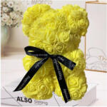 Aranjamente florale - Ursulet floral din Trandafiri de spuma 25 cm, cu funda, in cutie cadou galben