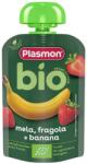 PLASMON Био плодова закуска Plasmon - Пауч с ябълка, банан и ягода, 6 м+, 100 g (3189) - ozone