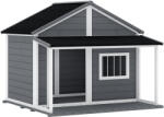PawHut Casuță din Lemn de Exterior pentru Câini, Cușcă pentru Câini cu Terasă, Fereastră și Acoperiș Impermeabil, 124x112x105 cm, Gri | Aosom Romania (D02-100V01GY)