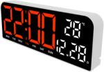 FOXMAG24 Asztali és falióra, digitális, piros LED fénnyel, naptár, stopper, ébresztő, hőmérő, szundi funkció, 2 világítási mód, méretek 24x9cm, fekete/fehér (DZM8DWYBM)