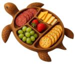 Flippy Tálalótálca, Flippy, Teknősbéka Forma, 3 Rekesz Felvágottakhoz, Sajtokhoz, Snackekhez, Gyümölcsökhöz, Művészi Design, Tömörfából, 24 x 24 x 3 cm, Barna (161753)