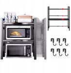  Mikrohullámú Sütő Polc Kétszintes Kihúzható 6 Akasztóval Fekete Acél (ThunderTitan9107)