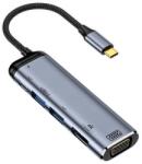 WPOWER W002 USB-C HUB dokkoló, 6 az 1-ben, 4K HDMI, VGA, PD 100W, USB3.1, ezüst (SUNS0233-S)