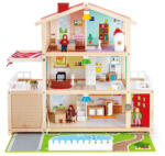 Hape Casa de papusi mobilata tip vila cu lumini LED si sonerie Hape 29 piese (E3405A) Casuta papusi
