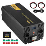 VEVOR tiszta szinuszhullámú inverter, 5000 watt, feszültségátalakító, DC 12V-ról AC 230V-ra autós inverter LCD kijelzővel, USB porttal és távirányítóval (INVERTER_197988556411)
