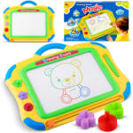 RicoKids Mágneses rajztábla, Ricokids, 35 × 30 cm, sárga, törölhető rajzfelület, mágneses tollal, 3 db formával, beépített törlőcsúszka, gyerekeknek (TE772101)