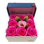  Aranjament floral 9 trandafiri sapun in cutie, rosu, roz