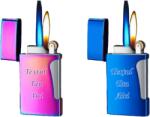  Bricheta Metalica Double Flame, Personalizata cu Textul Tau, Reincarcabila Cu Gaz, Cu Capac, Antivant, 7 Cm Bricheta