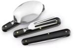 Set 3 tacamuri pliabile, lingura, furculita, cutit, otel inoxidabil, 17 cm, negru, husa Tacam