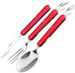  Set 3 tacamuri pliabile, lingura, furculita, cutit, otel inoxidabil, 17 cm, rosu, husa Tacam
