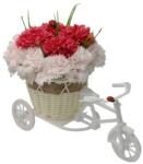  Aranjament floral trandafiri "Bicicleta cu flori zambarete", flori de sapun, Garoafe, 30x17x15 cm