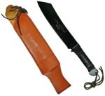  Maceta Rambo V, Husa Piele, Maner Anti Alunecare, Otel, Lama Curbata, Agatatoare, 56 cm, Negru