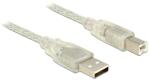 Delock USB 2.0 Type-A male to USB 2.0 Type-B male kábel, 1m, átlátszó (83892)