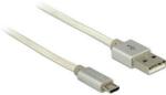 Delock USB 2.0 Micro USB adat és töltő kábel, textil árnyékolás, fehér, 1m (83916)