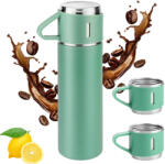  Vákuumos Termosz 500ML Acél Szett 3 Bögre Ideális Ajándék Zöld (240403FC03-1)