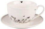 Clayre & Eef Set ceasca cu farfurioara portelan bej negru 12x9x6 cm, 14x2 cm, 200 ml (FAFKSX)