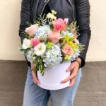 ImodFlowers Trandafiri roz si hortensie in cutie