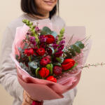 ImodFlowers Buchet Romantic cu Lalele Roșii și Ranunculus