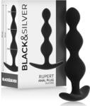 Black & Silver Lanț anal Black & Silver Rupert, 5 bile, silicon, 10 cm, flexibil, începători, bază siguranță (D-234774)